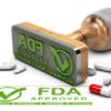 Drugs approval concept. Rubber stamp with the text FDA approved and pills over white background. 3D illustration